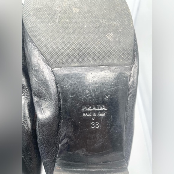 Prada Black Leather Cap toe logo embellish bow tie stretch ballerina flats EU 38 - Picture 13 of 13